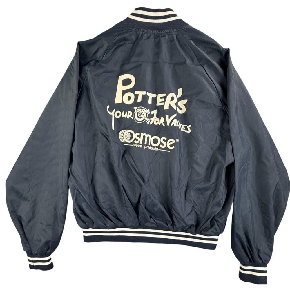 Vintage K Products Jacket Mens Large Blue Nylon Potter's Osmose Varsity 80s USA
